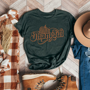 Leopard Pumpkin Thankful tee on Forest