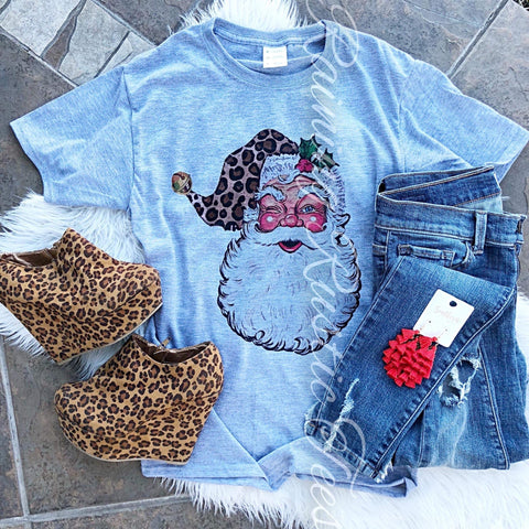 Leopard Santa hat tee