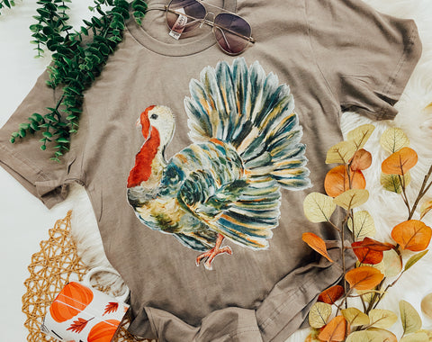 Watercolor turkey tee