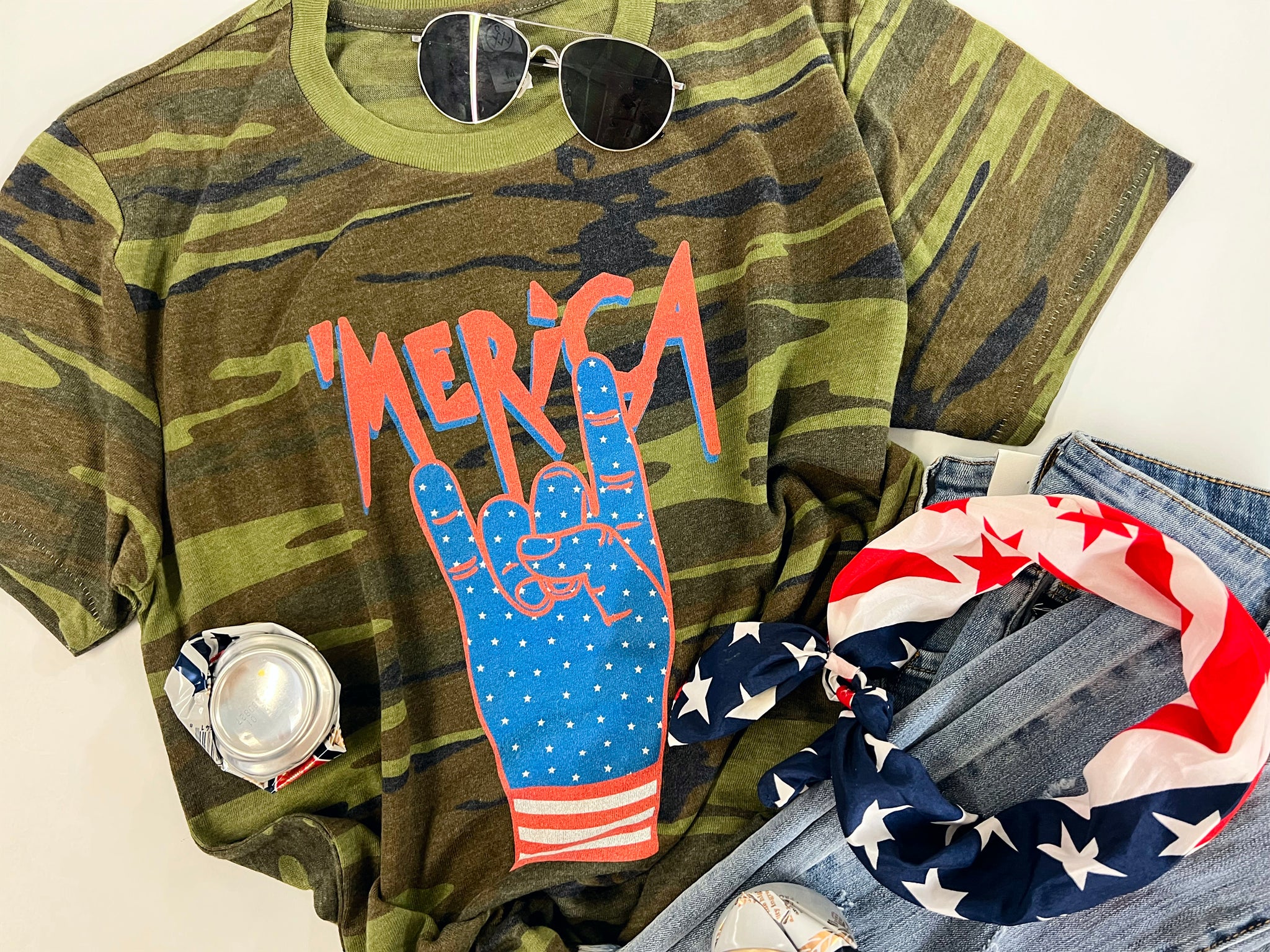 Rock & Roll 'Merica camo tee