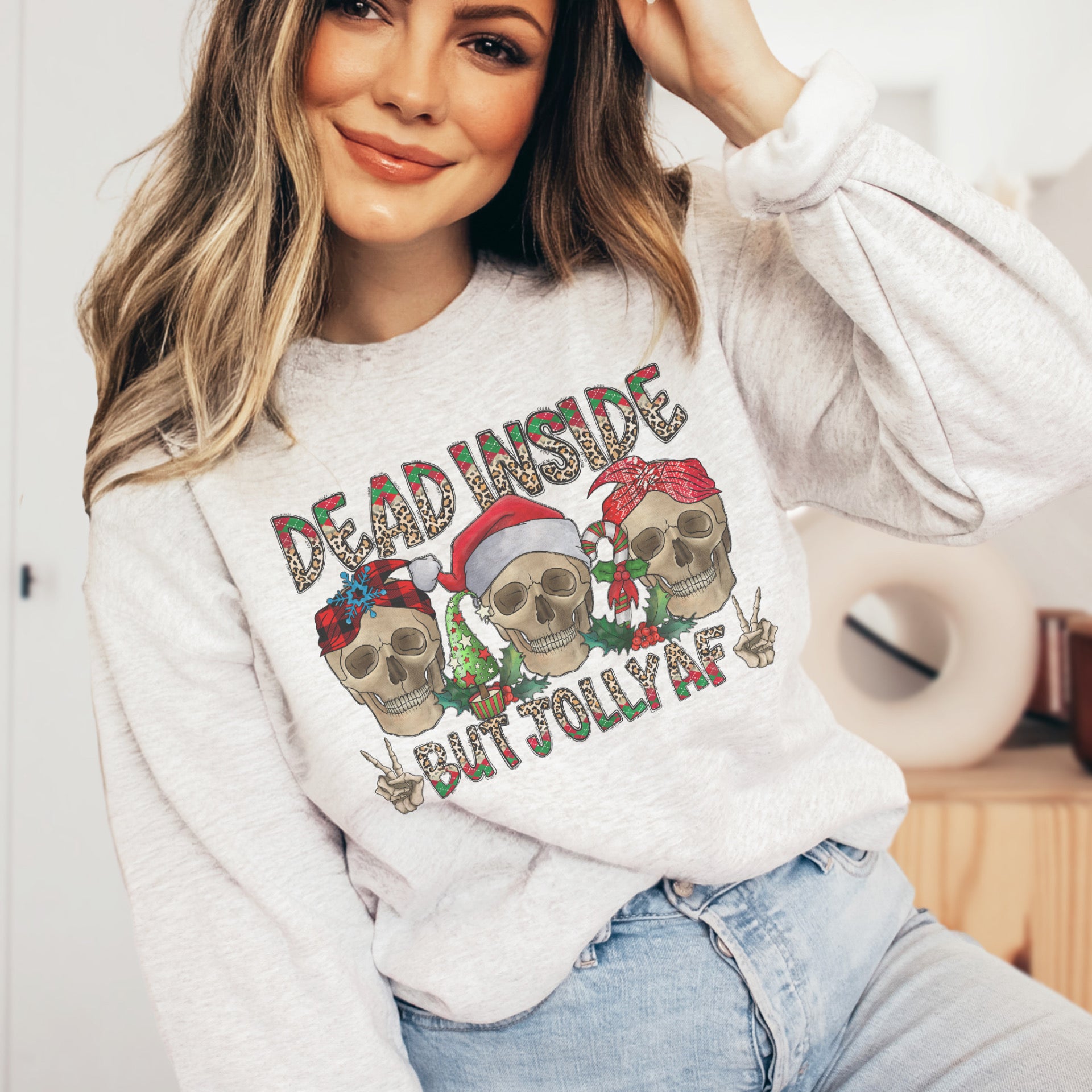 Dead inside but Jolly AF skull sweater