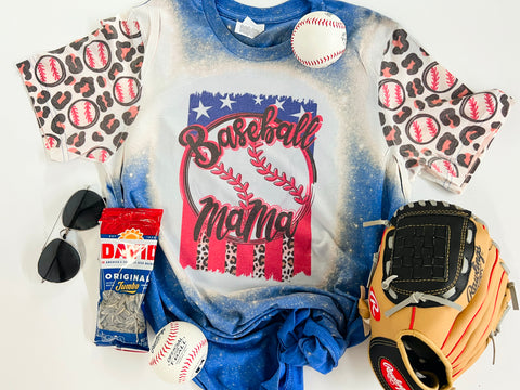 Baseball Mama leopard sleeve tee