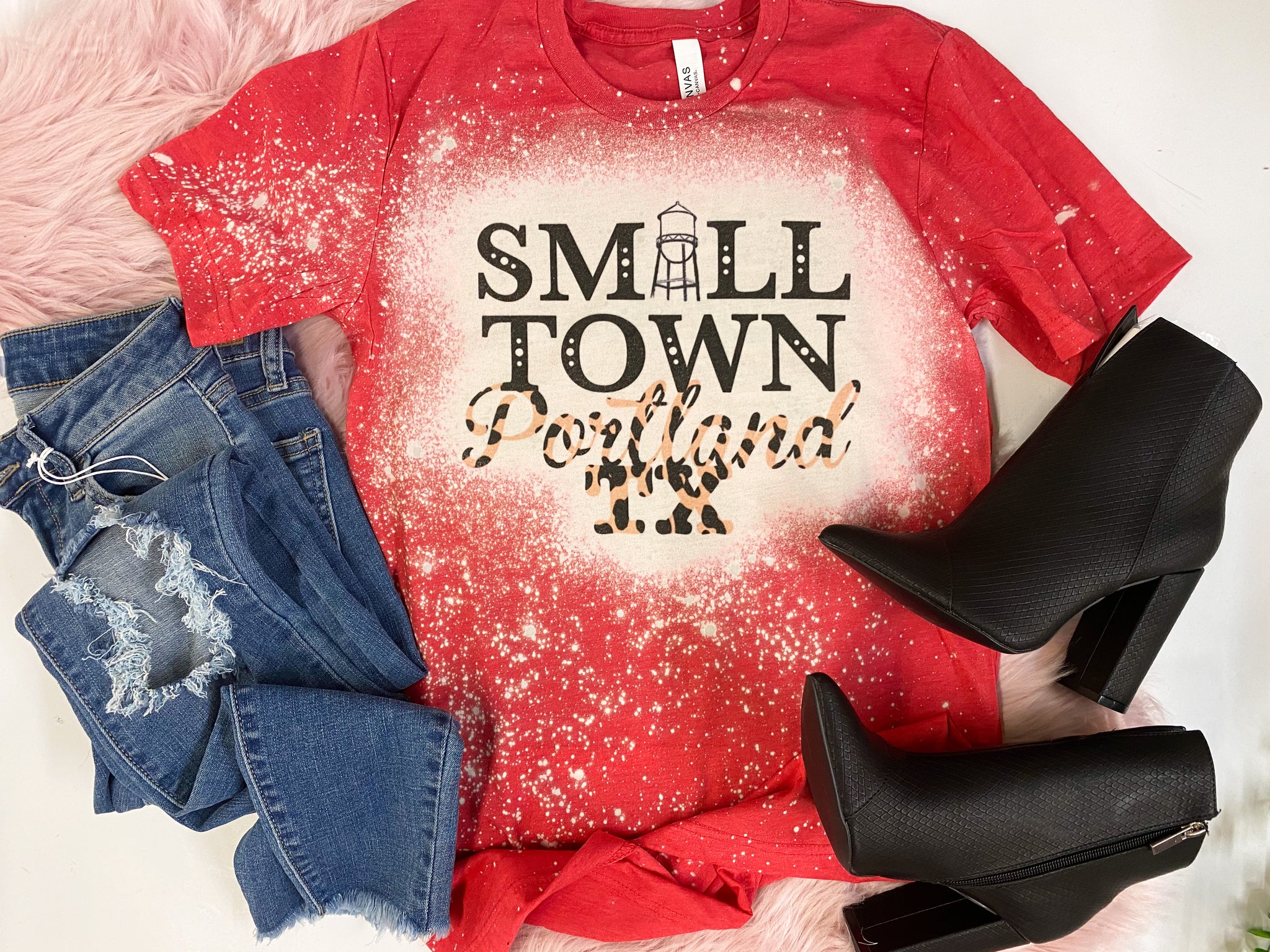 Small town, custom leopard town tee