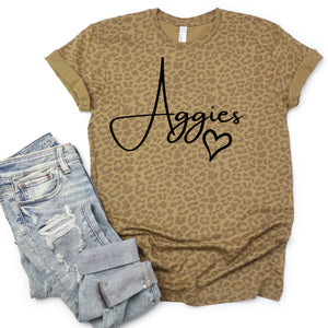 Aggies heart design on leopard tee