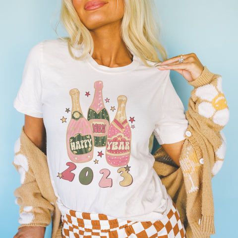 Happy new Year 2023 champagne bottle tee