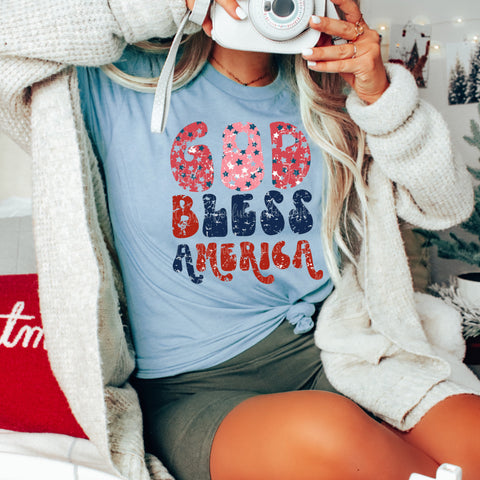 God Bless America pretty bubble letter tee