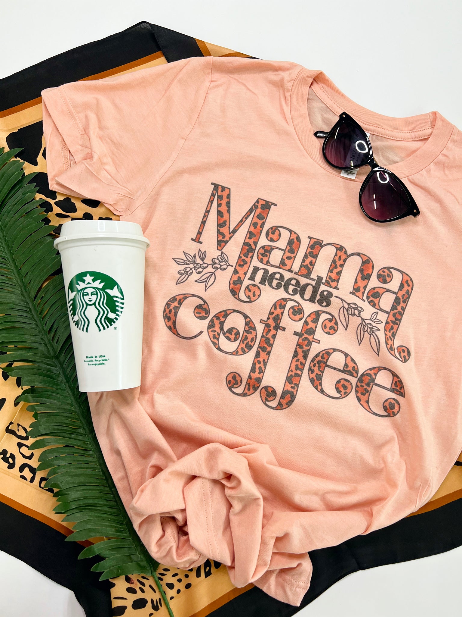 Mama Needs Coffee - Leopard letter tee