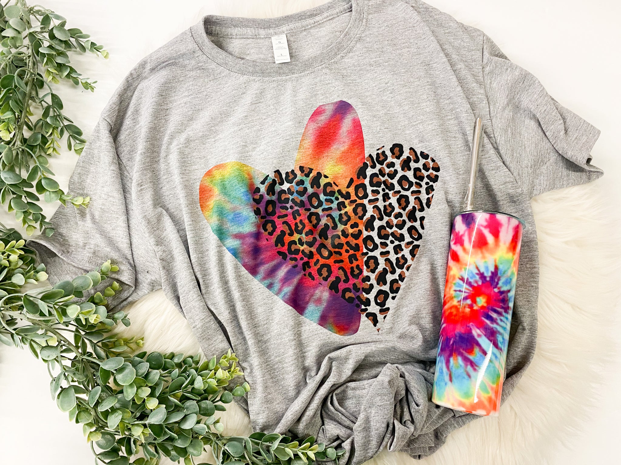 Tie leopard heart combo tee