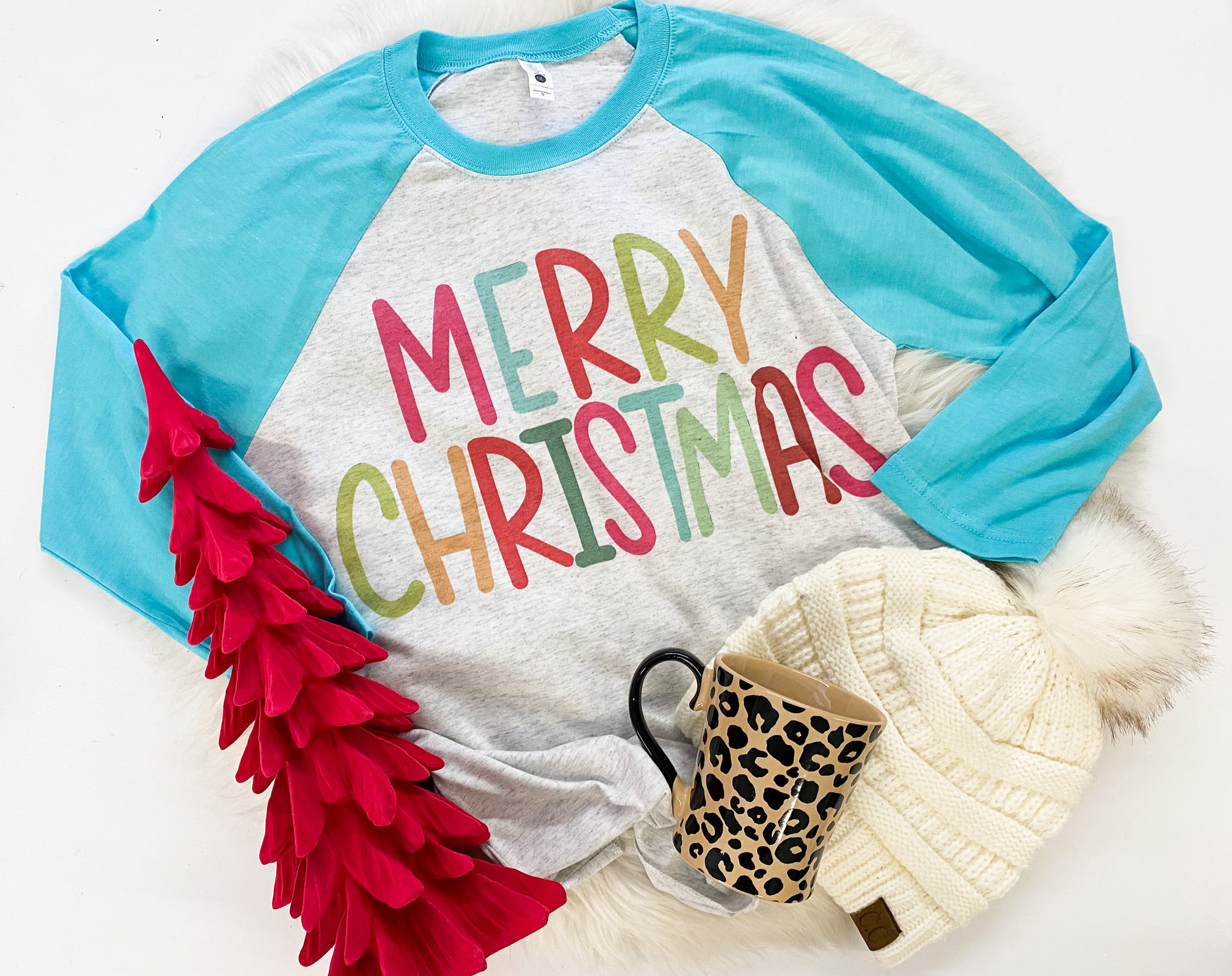 Colorful Merry Christmas raglan