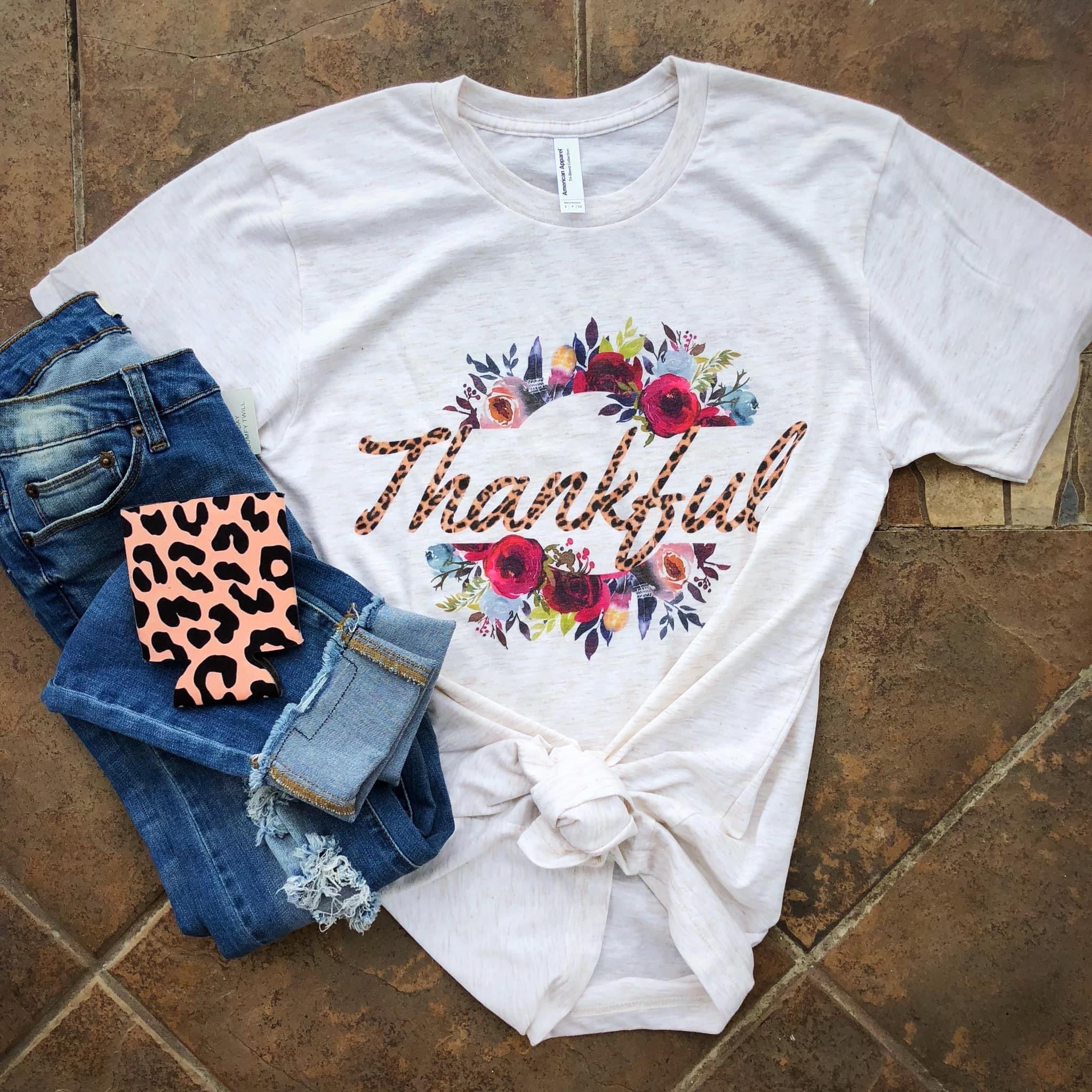 Leopard word thankful tees