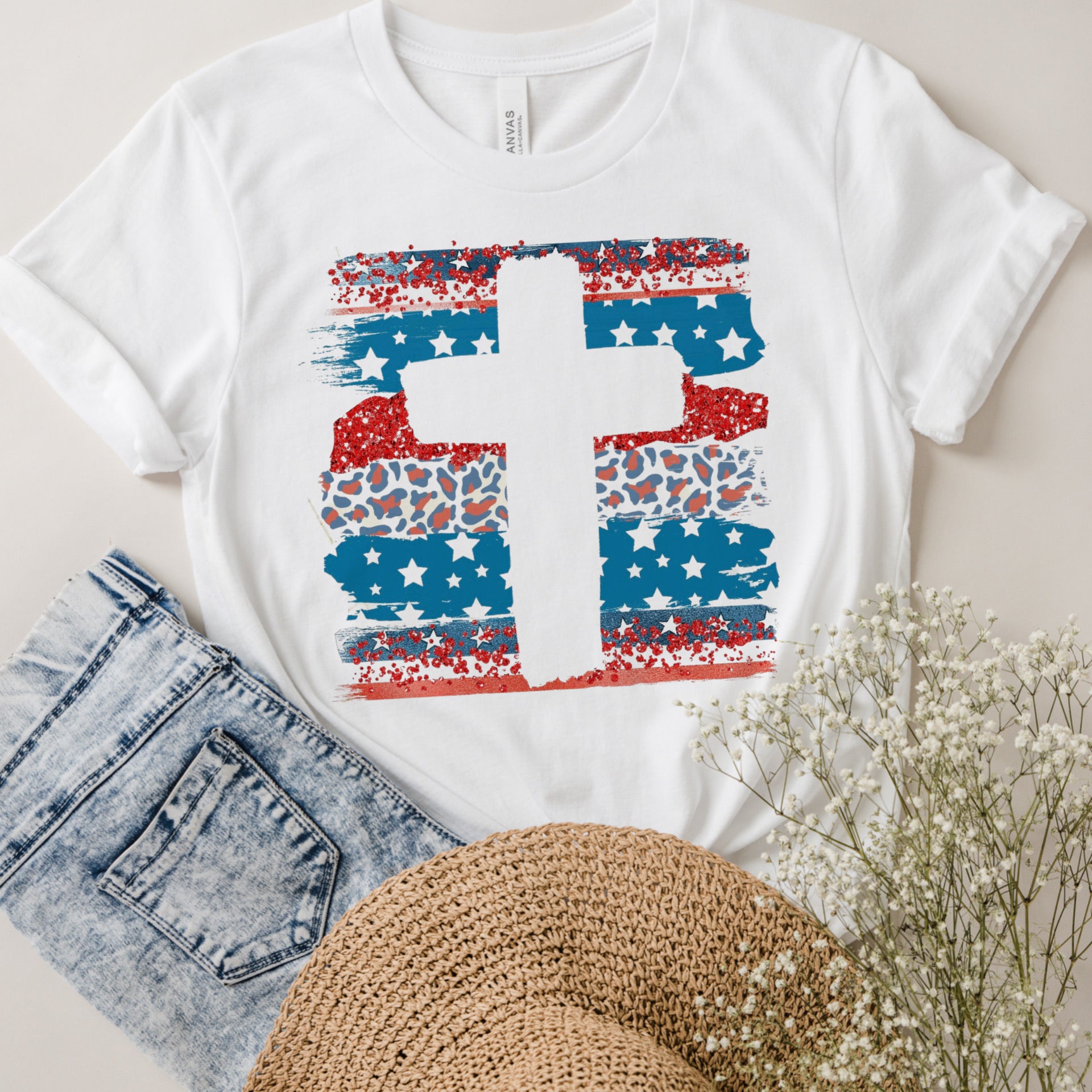 Patriotic Painted cross tee