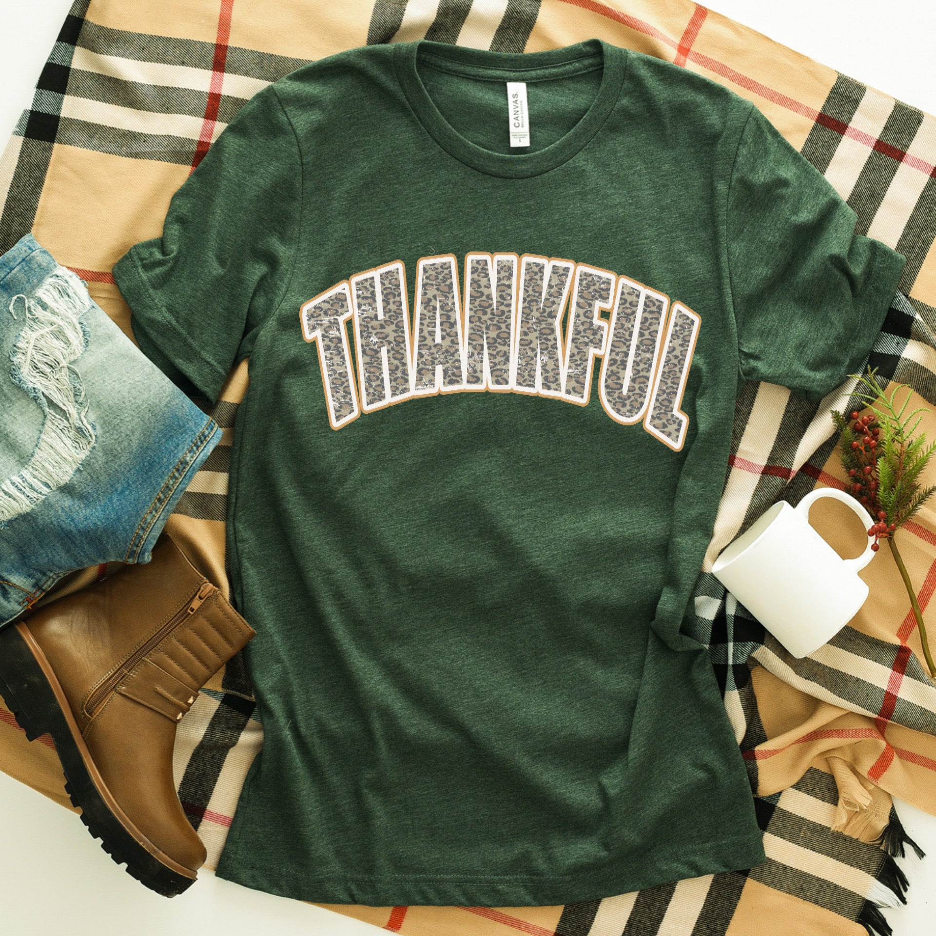 THANKFUL - leopard block letter tee