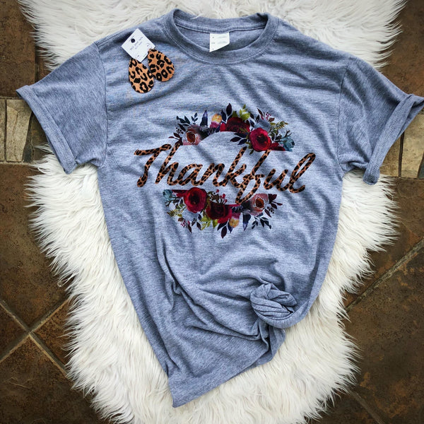 Leopard word thankful tees