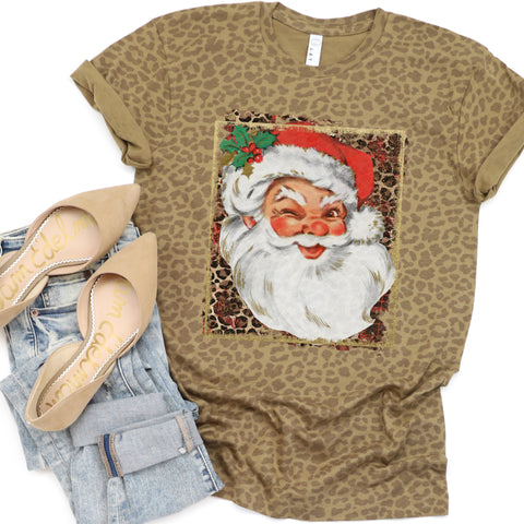 Winking Vintage Santa leopard tee