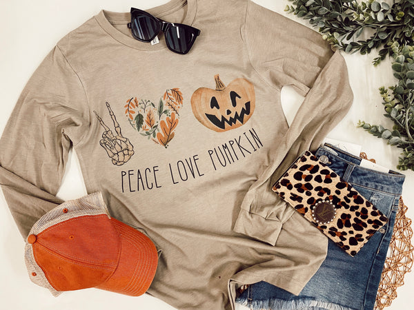 Peace love pumpkin (jack o lantern) long sleeve tee