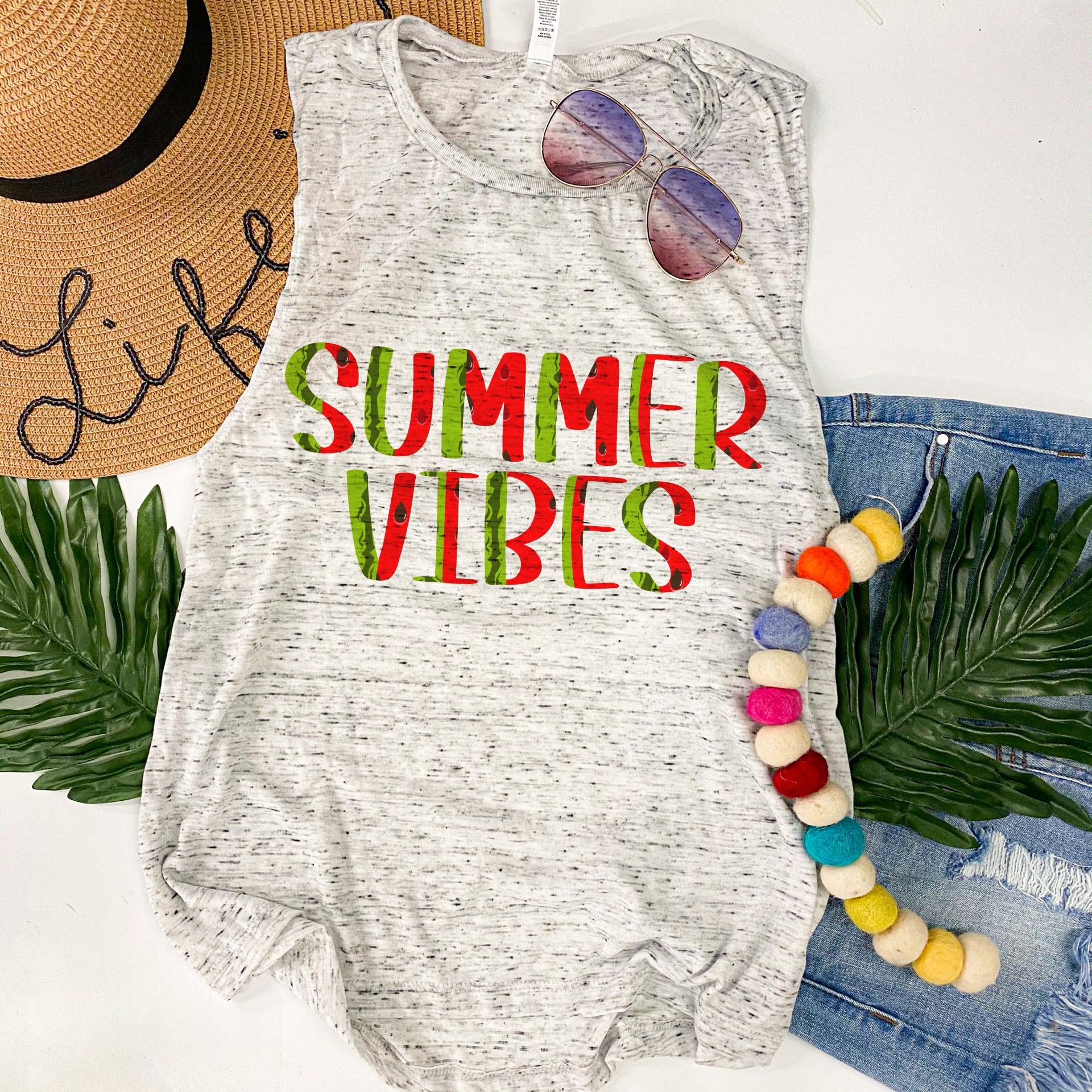 Summer vibes (watermelon letters) tank