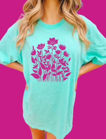 Pop of Pink Flowers tee