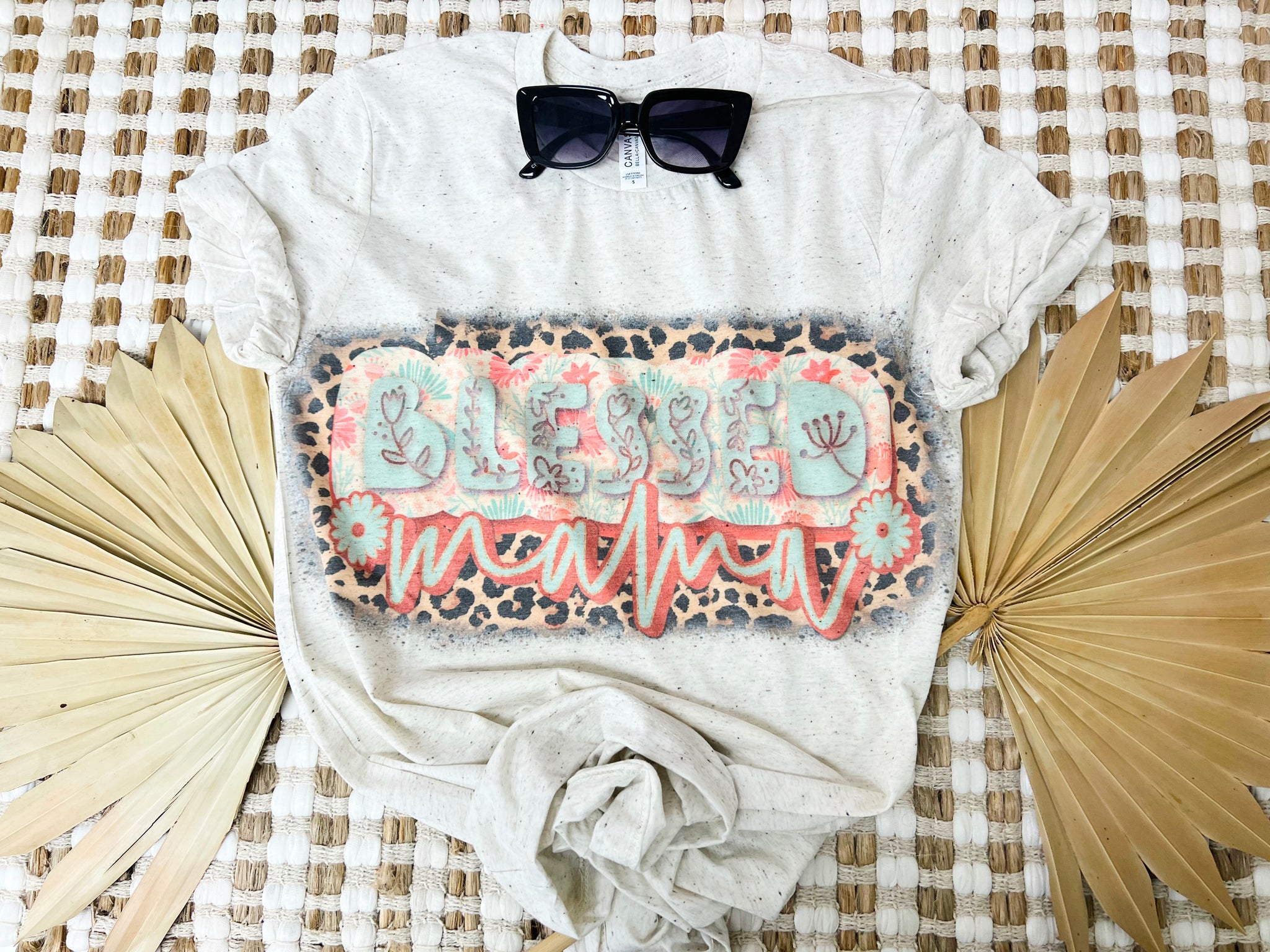 Blessed Mama - Leopard floral background tee