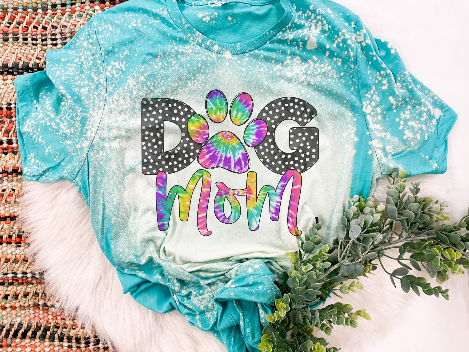 Dog mom tie dye letters