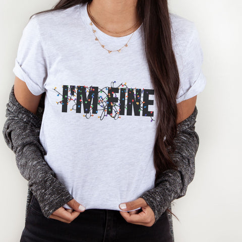 I’m fine • scattered Christmas lights tee