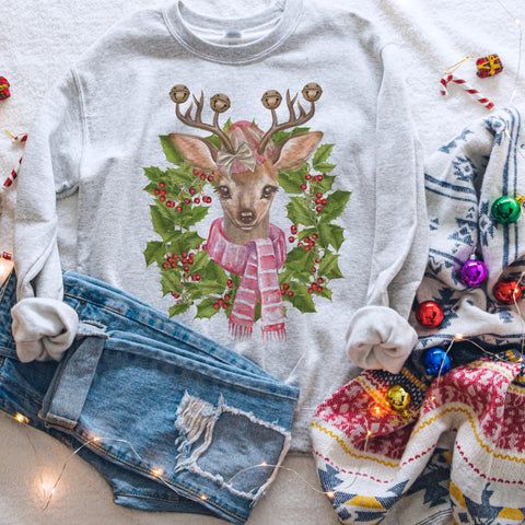 Pretty rain deer wreath long sleeve