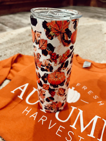 Leopard pumpkin Fall tumbler