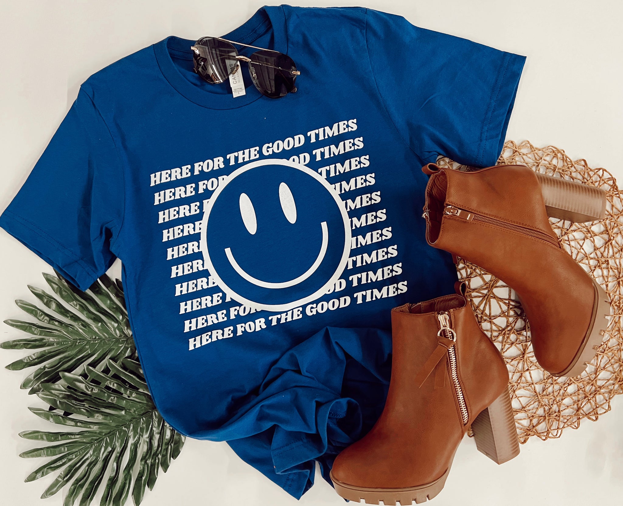 Here for a good time smiley tee