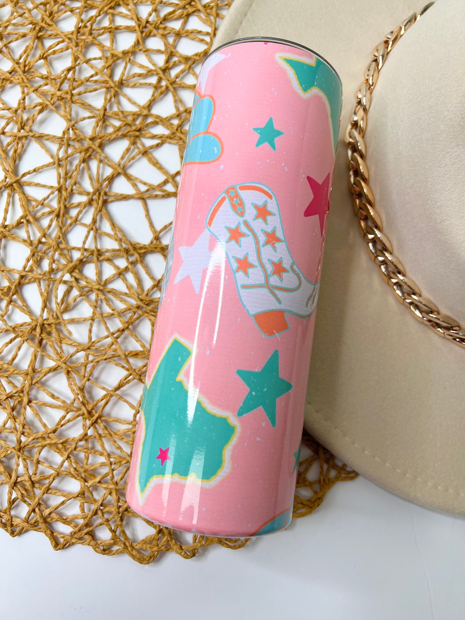 Pink TX cowgirl tumbler