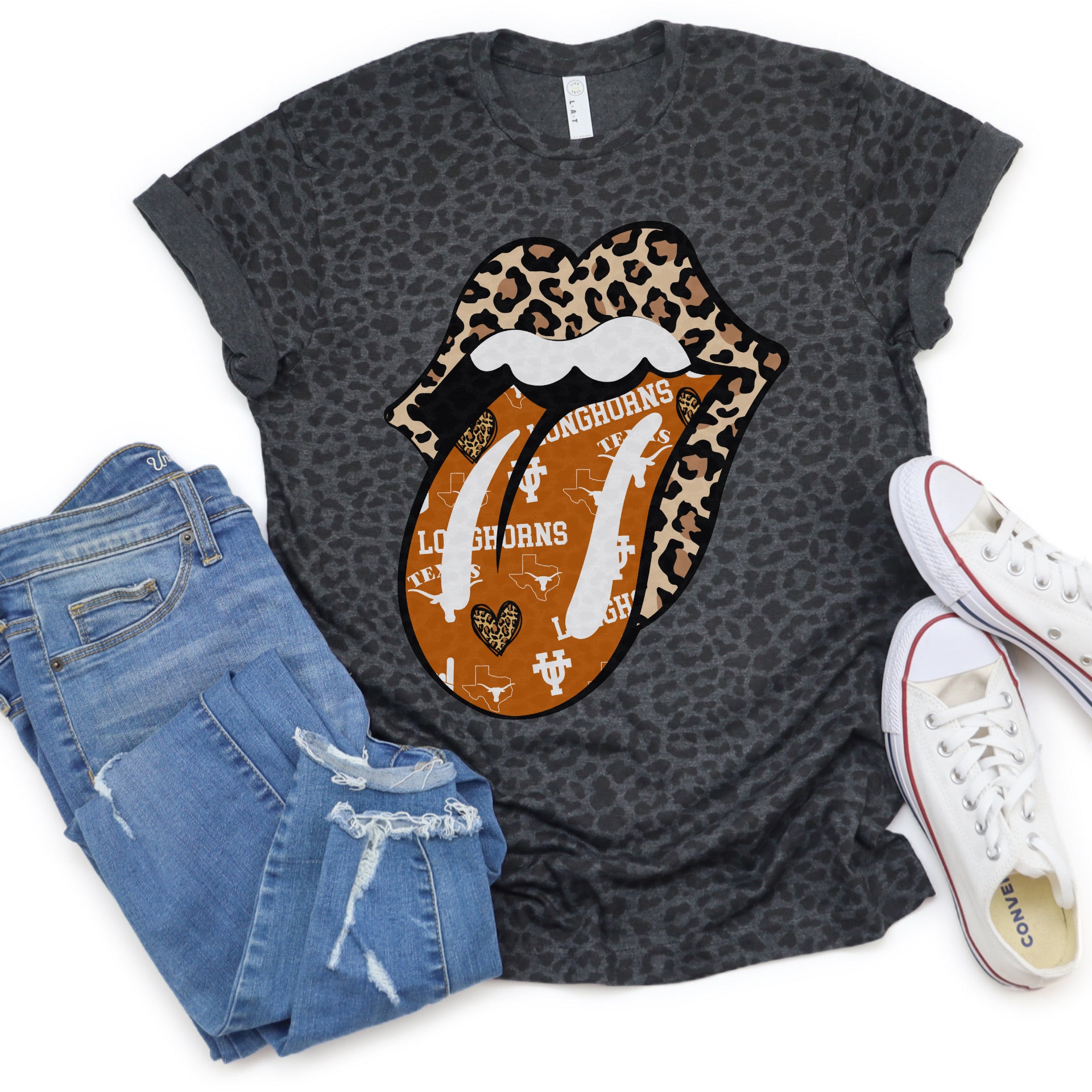 Longhorns tongue leopard tee