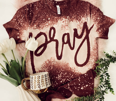 Pray bleached tee maroon