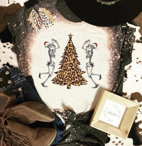 Dancing Skeleton Leopard Christmas Tree tee