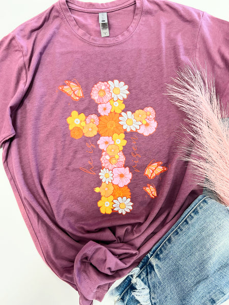 Retro Daisy/Butterfly He is risen tee