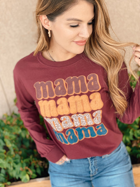 Bold stacked Mama long sleeve tee