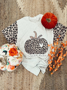 I love Fall • leopard pumpkin sleeve tee