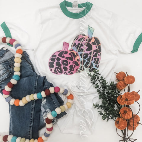 Bright leopard pumpkin set tee