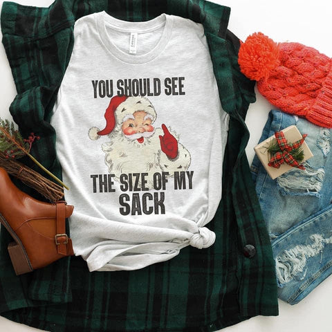 The size of my sack Santa tee