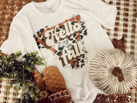 Hello fall • leopard accent design tee